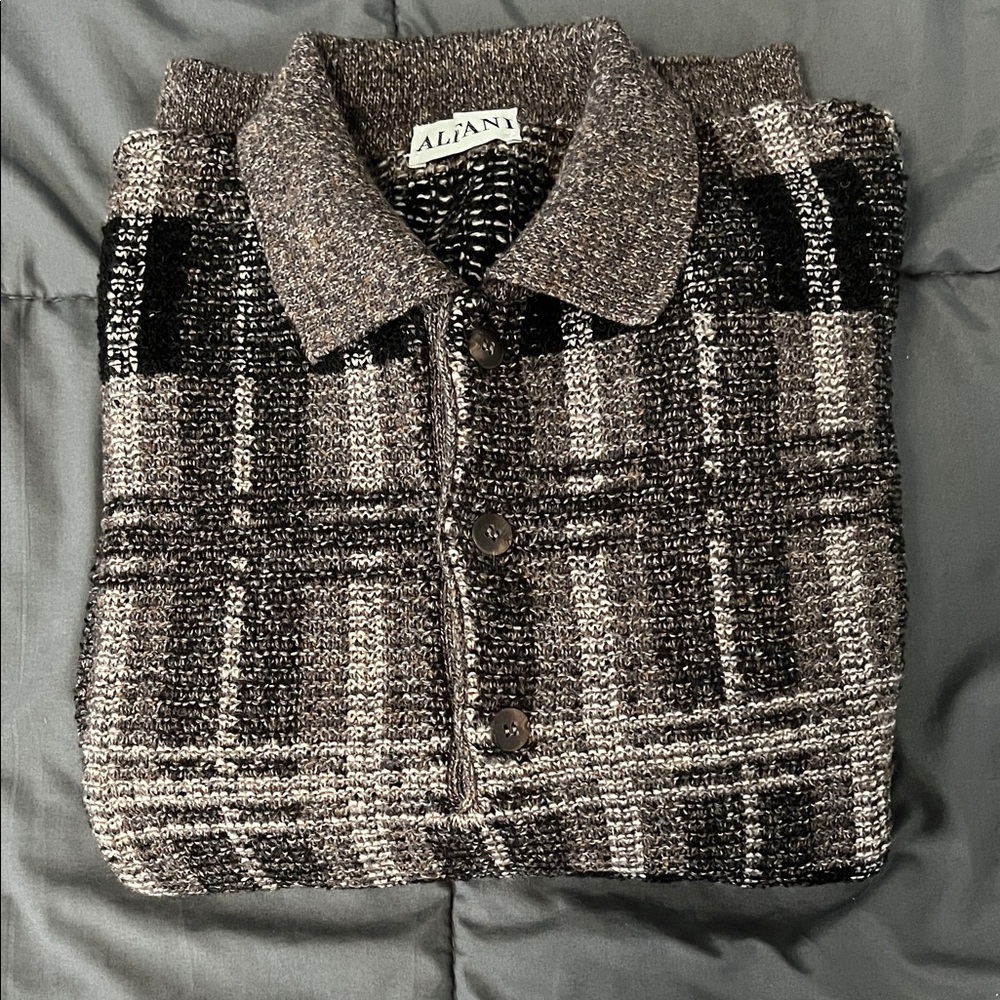 Alfani Collared Sweater Brown Plaid Size Small